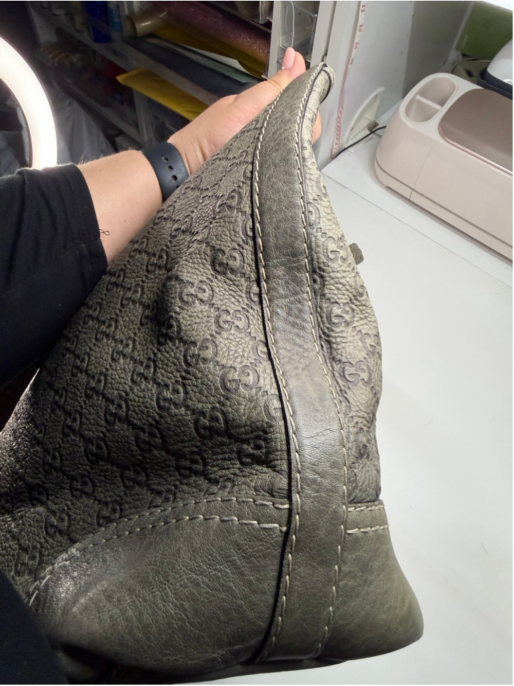 Women's Gucci GG Guccissima Leather Tote Bag, One Size, Grey and Gold - Picture 6 of 16